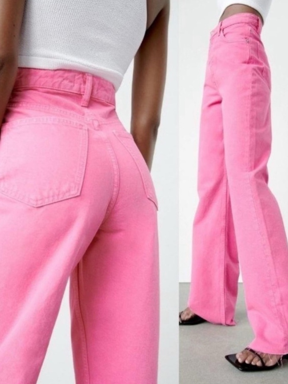 Zara Pink High-Waist Wide Leg Jeans - Women's Pink Jeans